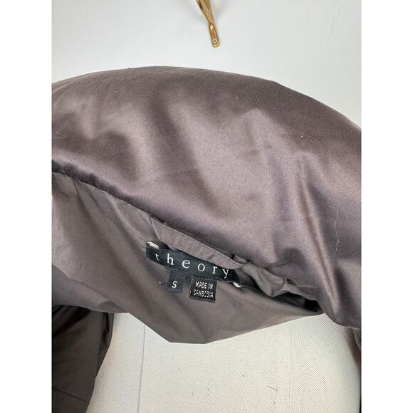 THEORY Brown S Puffer Jacket Big Collared Snap Button Long Sleeve Regular Fit - Picture 7 of 9